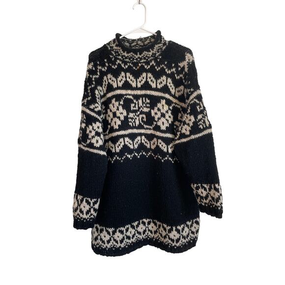 Express Tricot 100% wool vintage sweater black fairisle oversized y2k Size Med - Picture 1 of 7